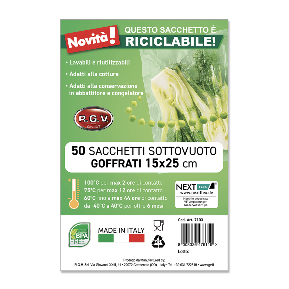 sacchetti goffrati per sottovuoto  15x25  50 sacchetti